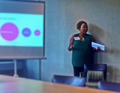 elli Jordan presenting her 2018 NLC capstone project about starting her blog, sharing themes of self-discovery, purpose, and personal growth.